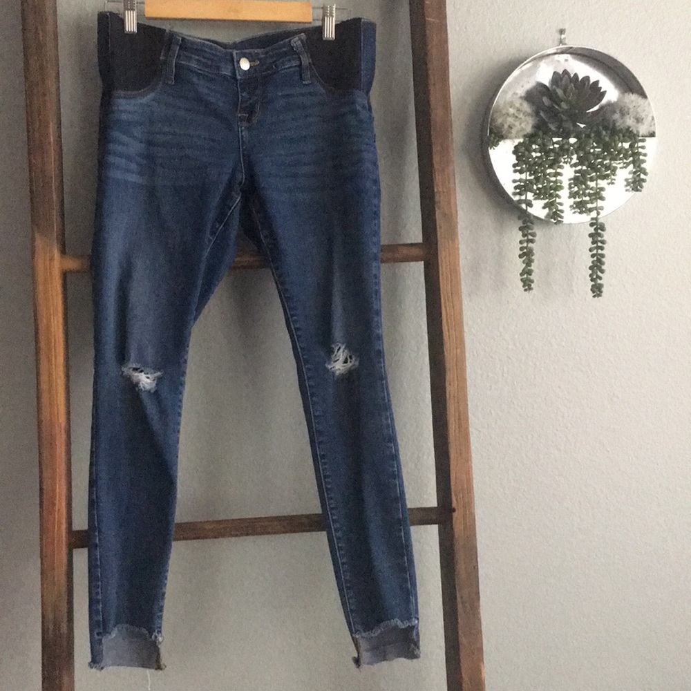 Distressed skinny ankle length maternity jeans